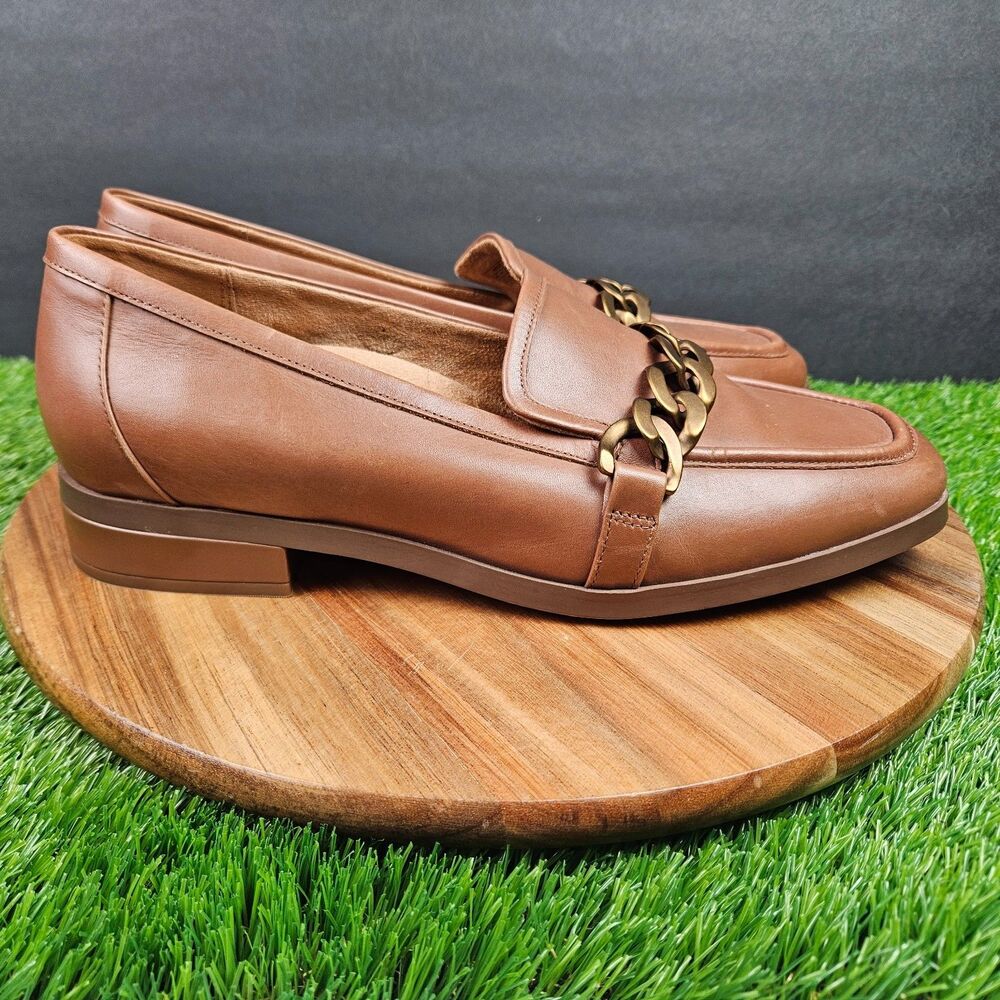 Vionic Mizelle Shoes Womens Size 10 Brown Chain Loafer Leather Comfort Slip On - Picture 1 of 13